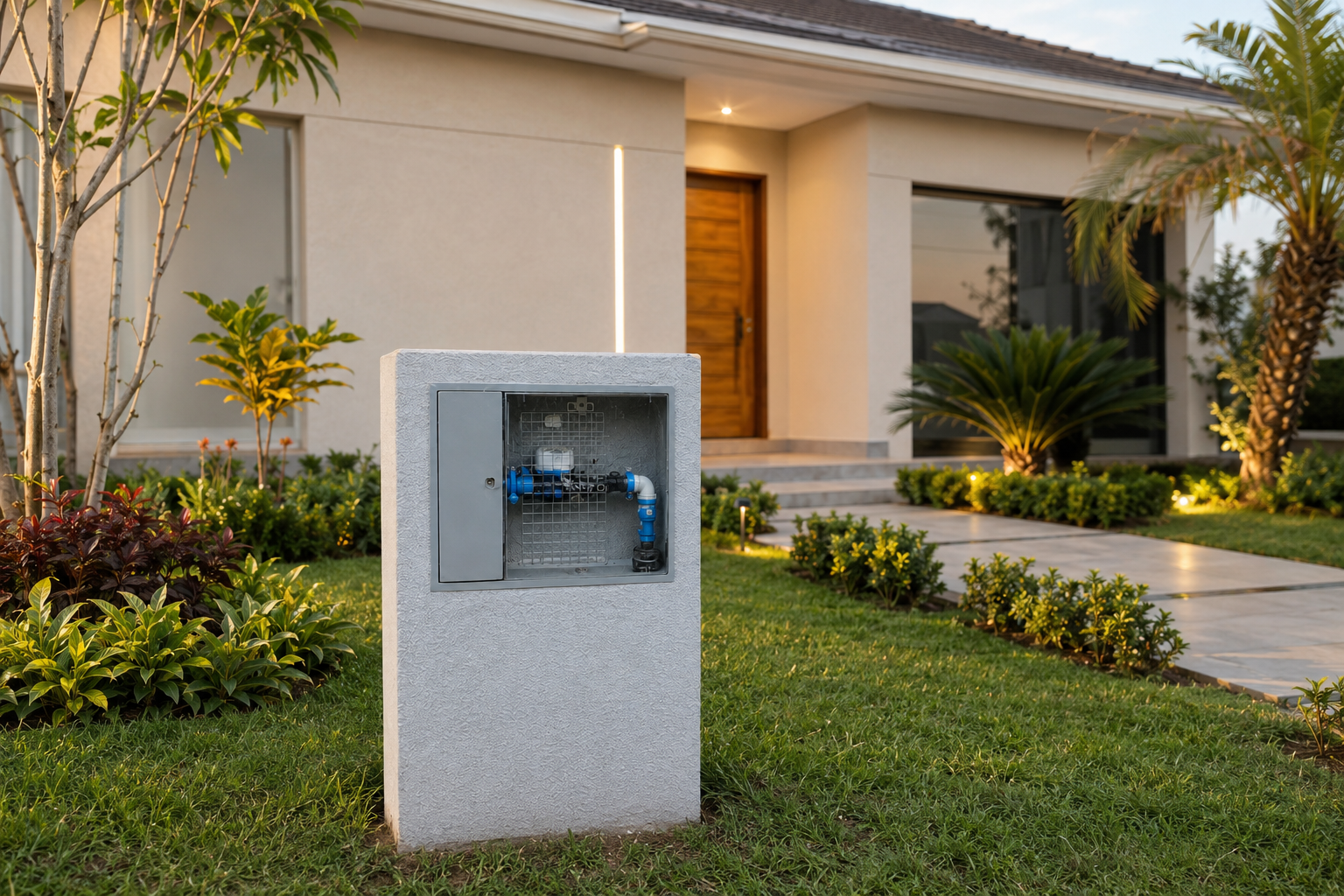 Water Frame instalado com hidrômetro e conexões